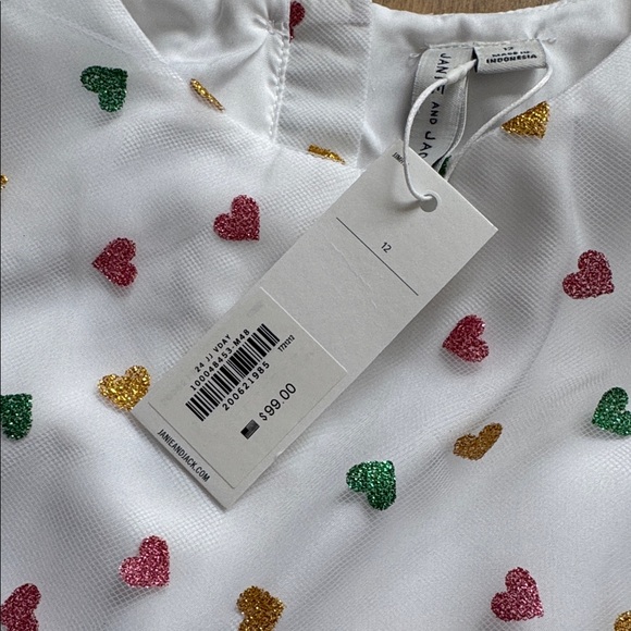 BNWT JANIE AND JACK Girls Heart Printed Tulle Dress Easter spring Mothers Day 12 - Picture 5 of 6